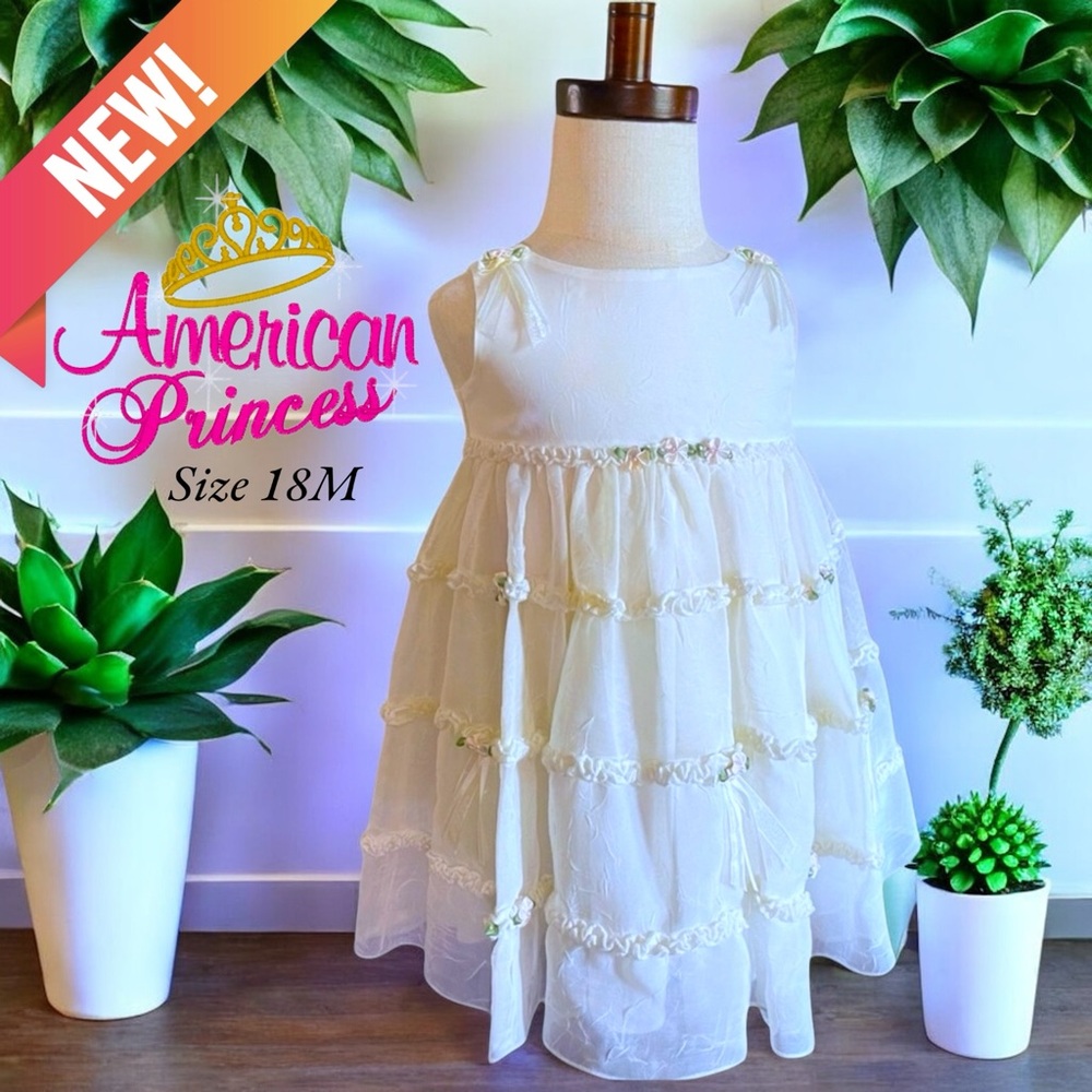 American Princess Sleeveless Floral Creamy Off White with Ruffles Dress